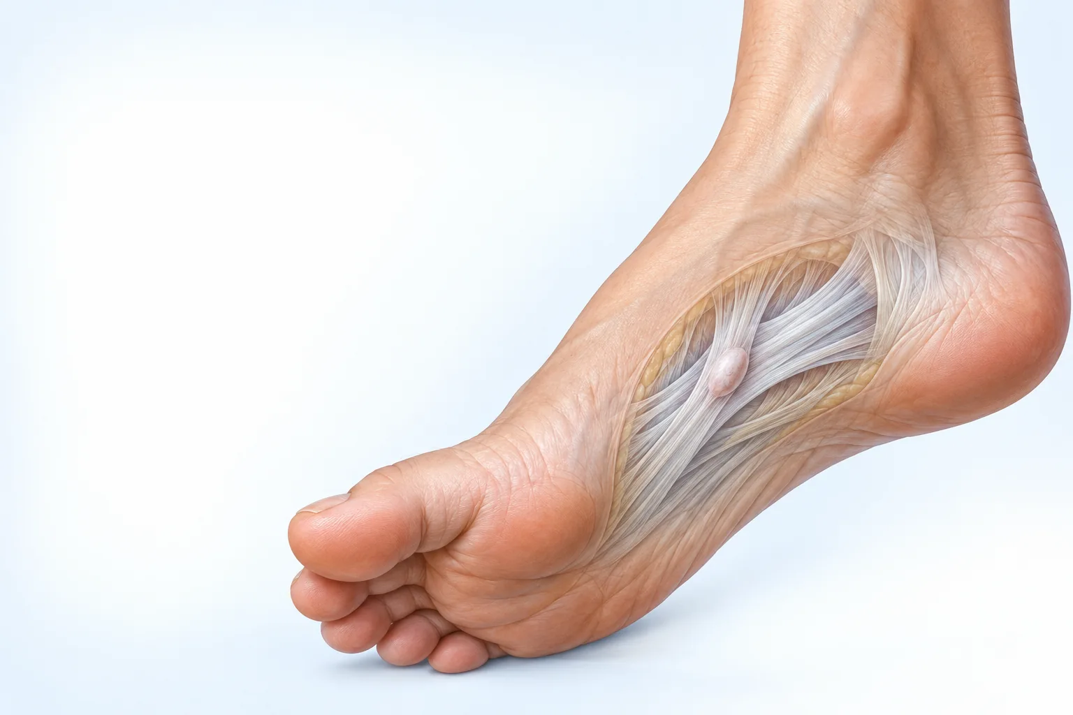 Ilustración orientativa de un nódulo en la fascia plantar